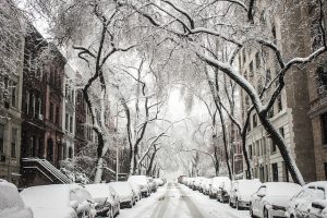 An NYC street covered in snow