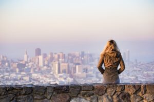 women looking into fog in SF